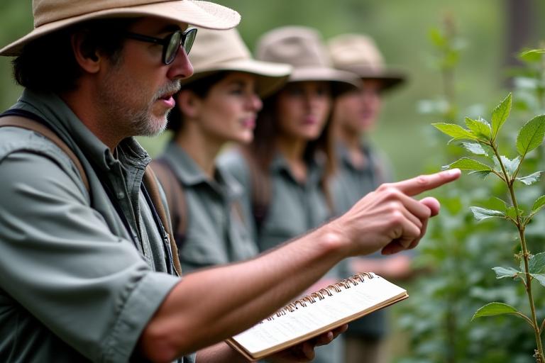 Biologiste expert expliquant la nature lors d'une visite guidée
